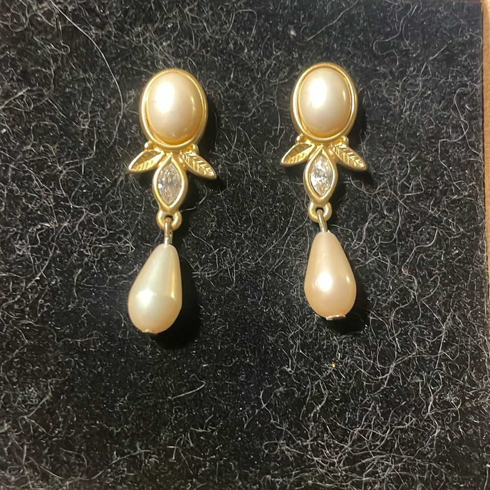 Faux pearl and diamond earrings